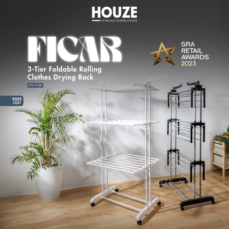 Ficar 3-Tier Foldable Rolling Clothes Drying Rack